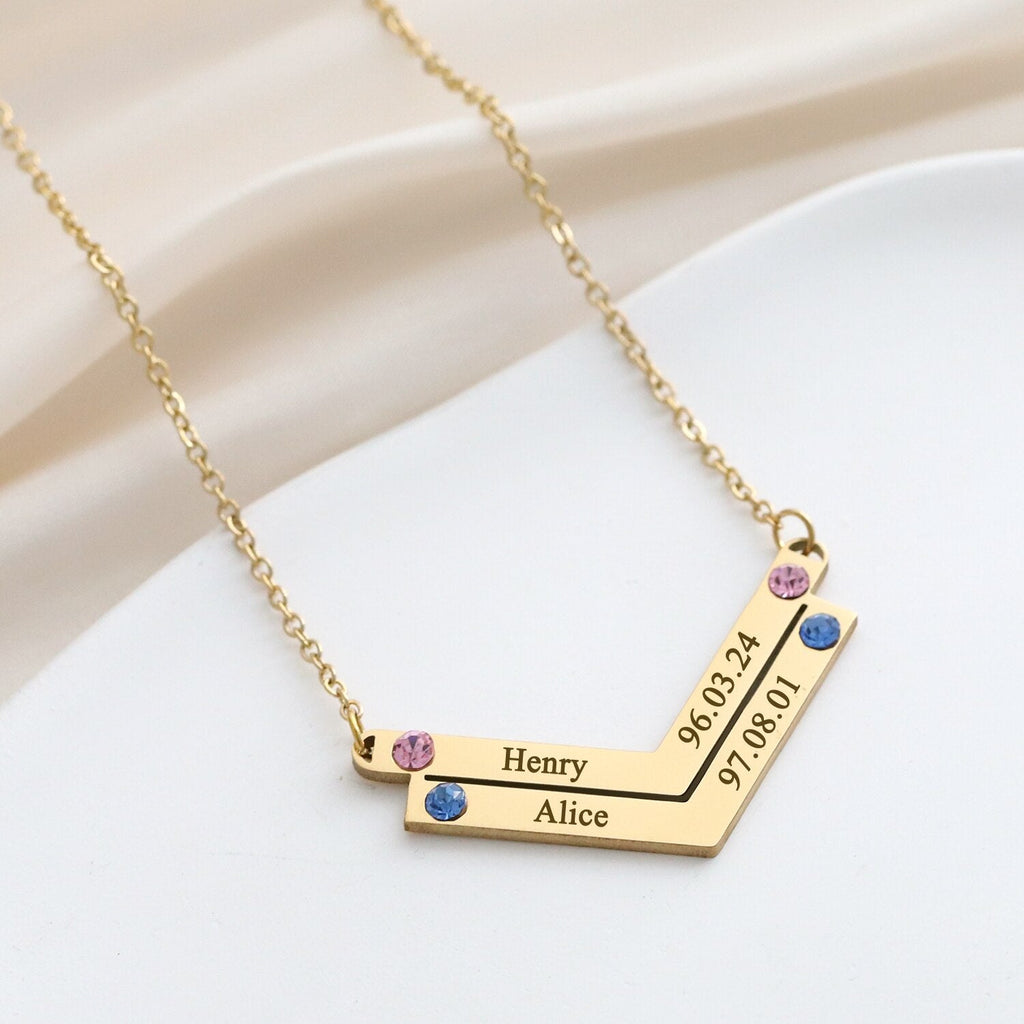 Personalized Family Necklace Mothers Day Birthstone Jewelry Customized Engraving Name Necklace