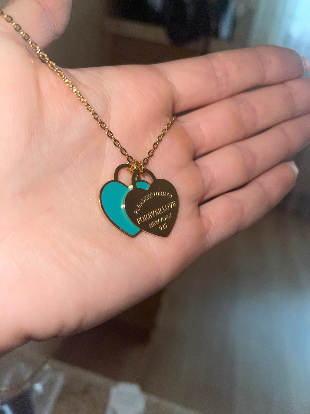 Charm Women Double Love Oil Drip Enamel Necklace Fashion Pendant Valentines Gift For Girls