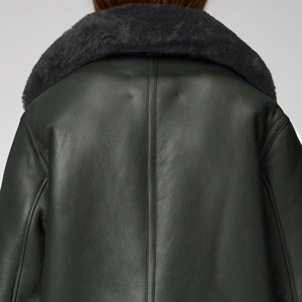 Women’s Green RAF Aviator Styled Shearling Leather Jacket