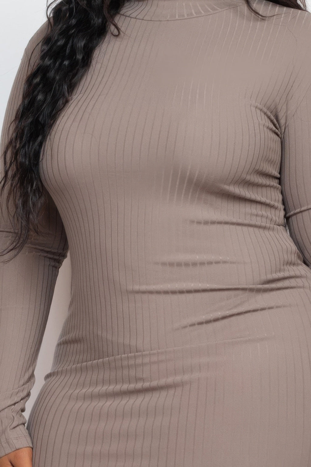 Ribbed Long Sleeve Mock Neck Mini Bodycon Dress