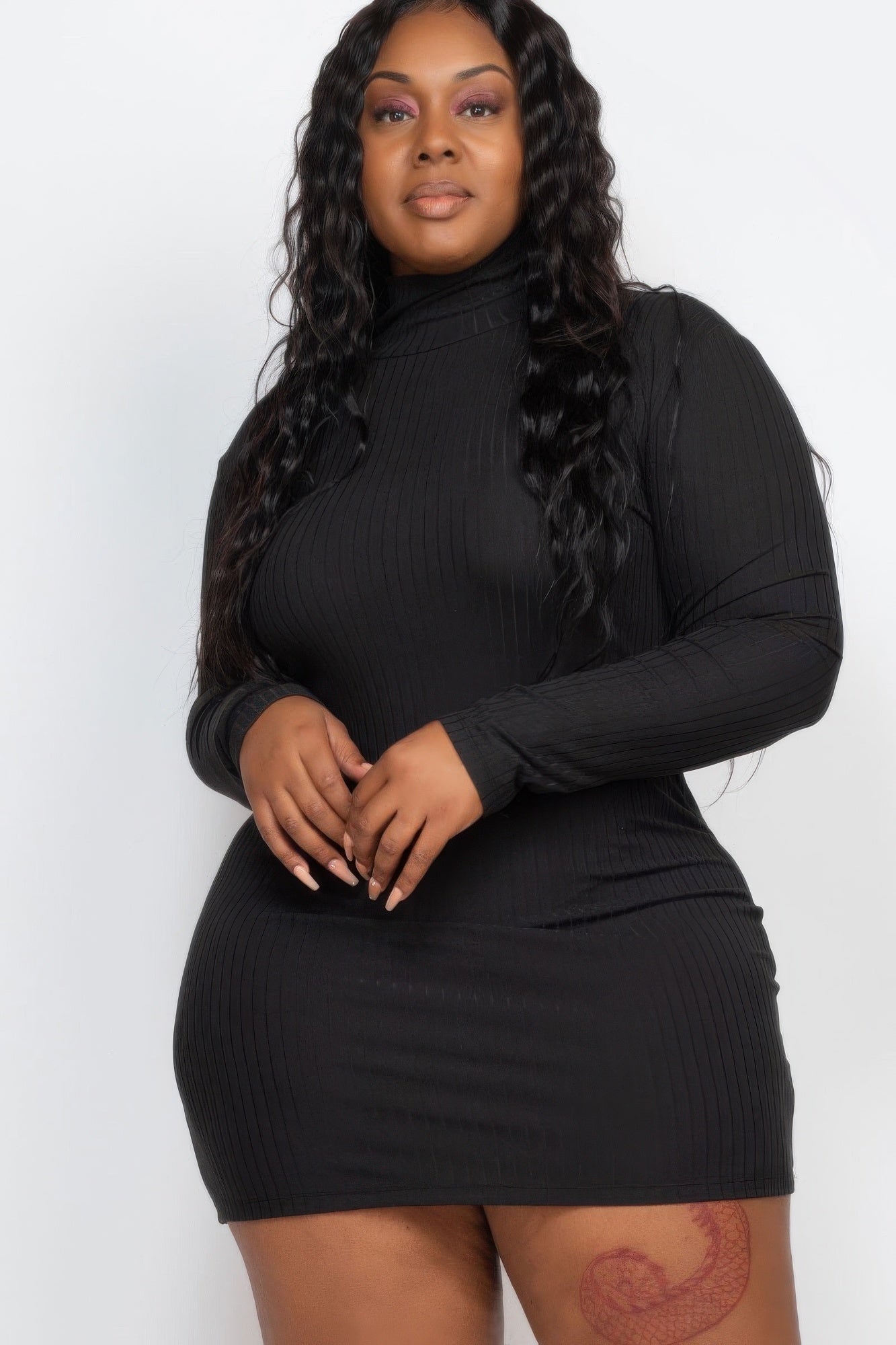 Ribbed Long Sleeve Mock Neck Mini Bodycon Dress