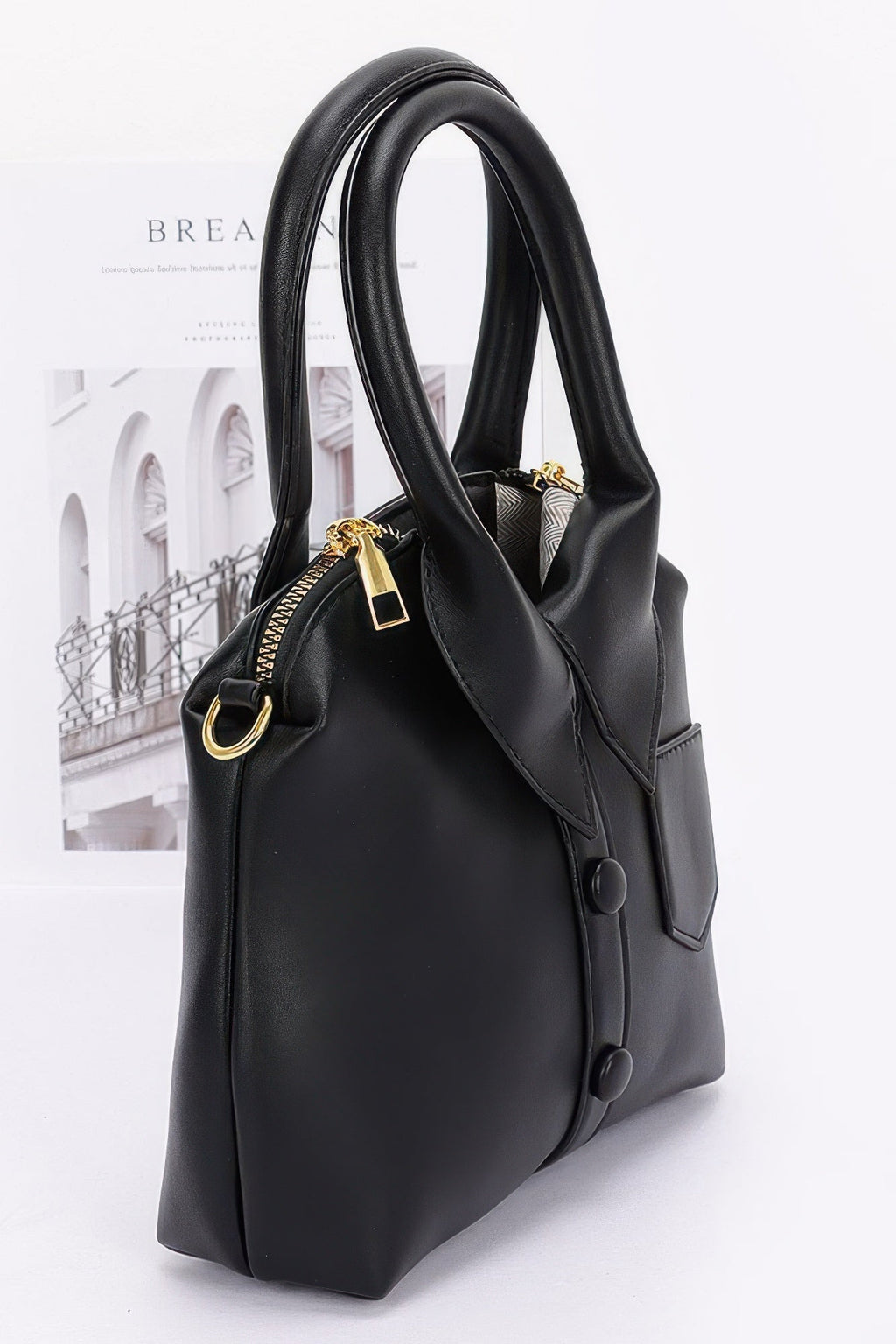Faux Leather Shirt Style Top Handle Bag