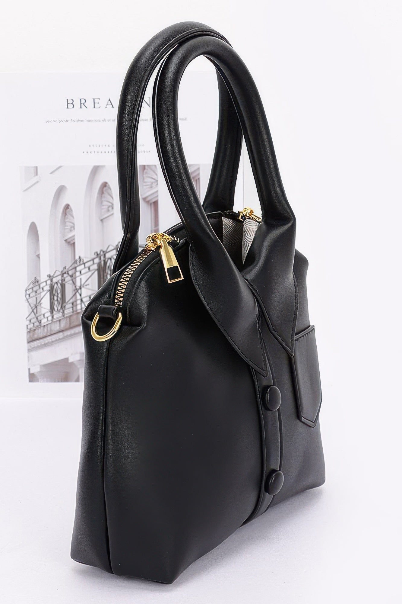 Faux Leather Shirt Style Top Handle Bag