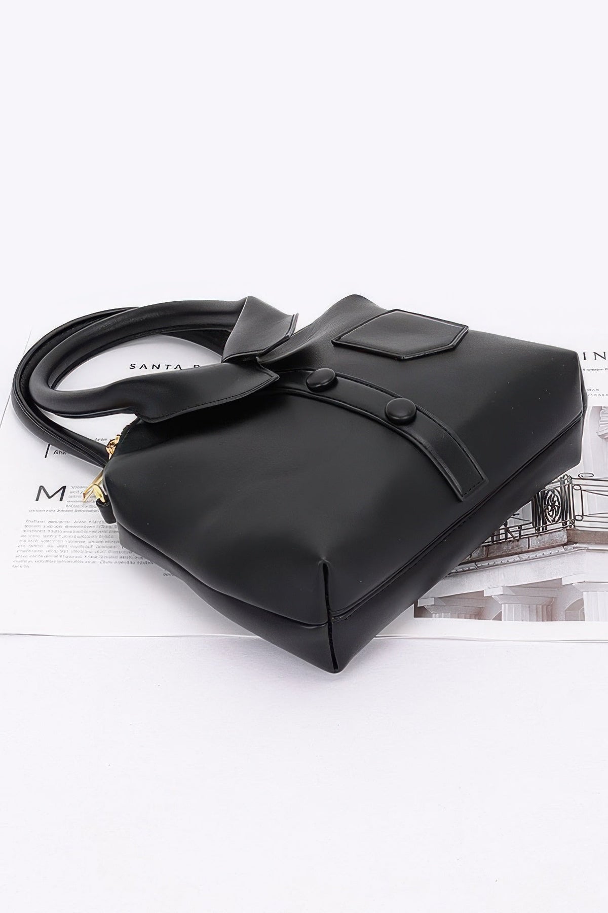 Faux Leather Shirt Style Top Handle Bag