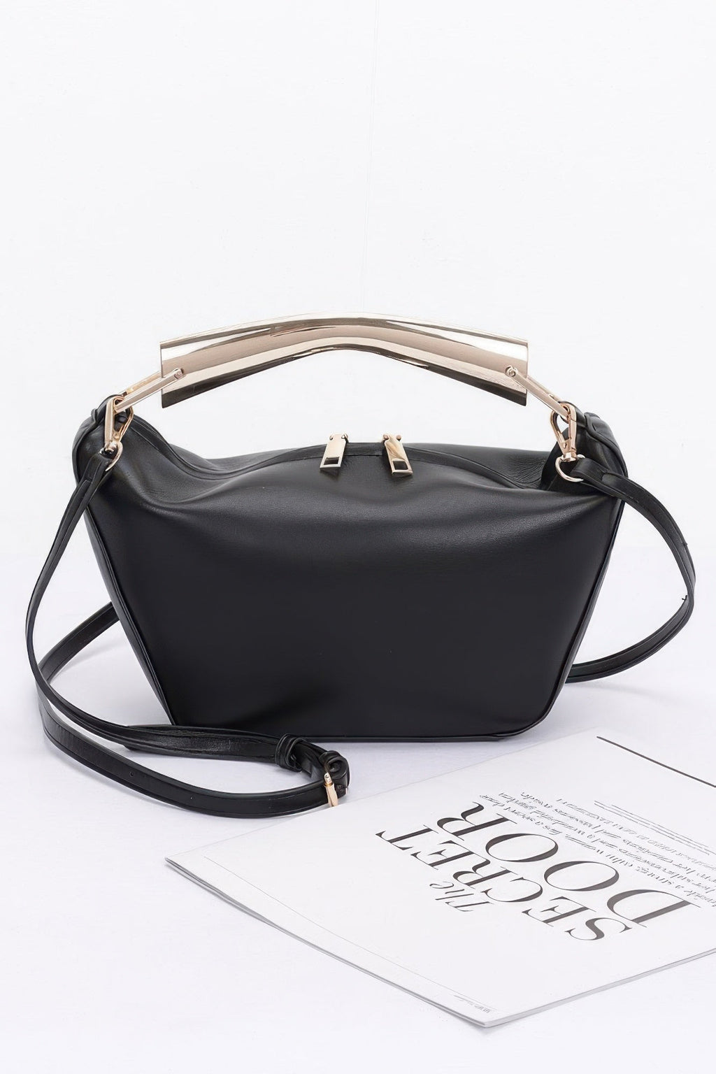 Faux Leather Metal Handle Bag