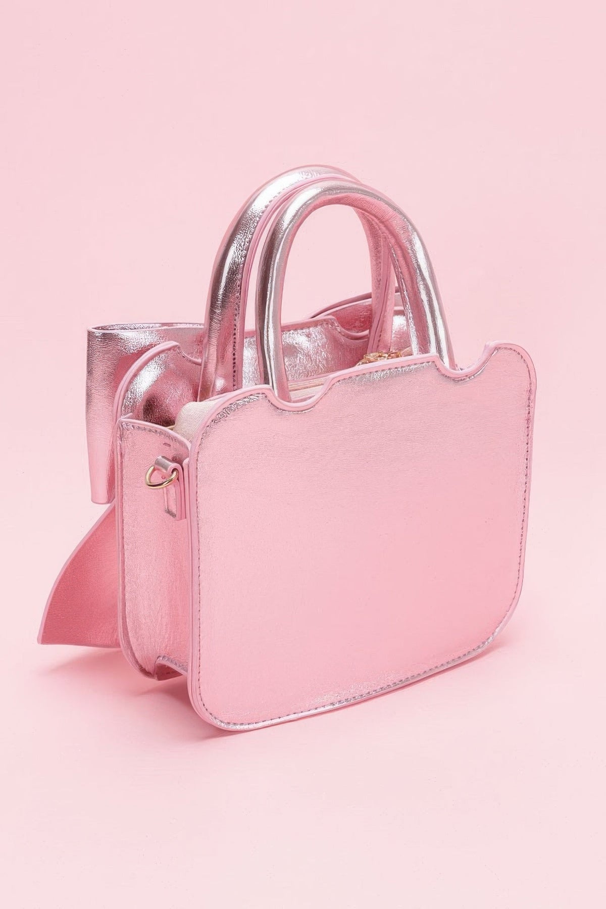 Metallic Bow Front Top Handle Clutch