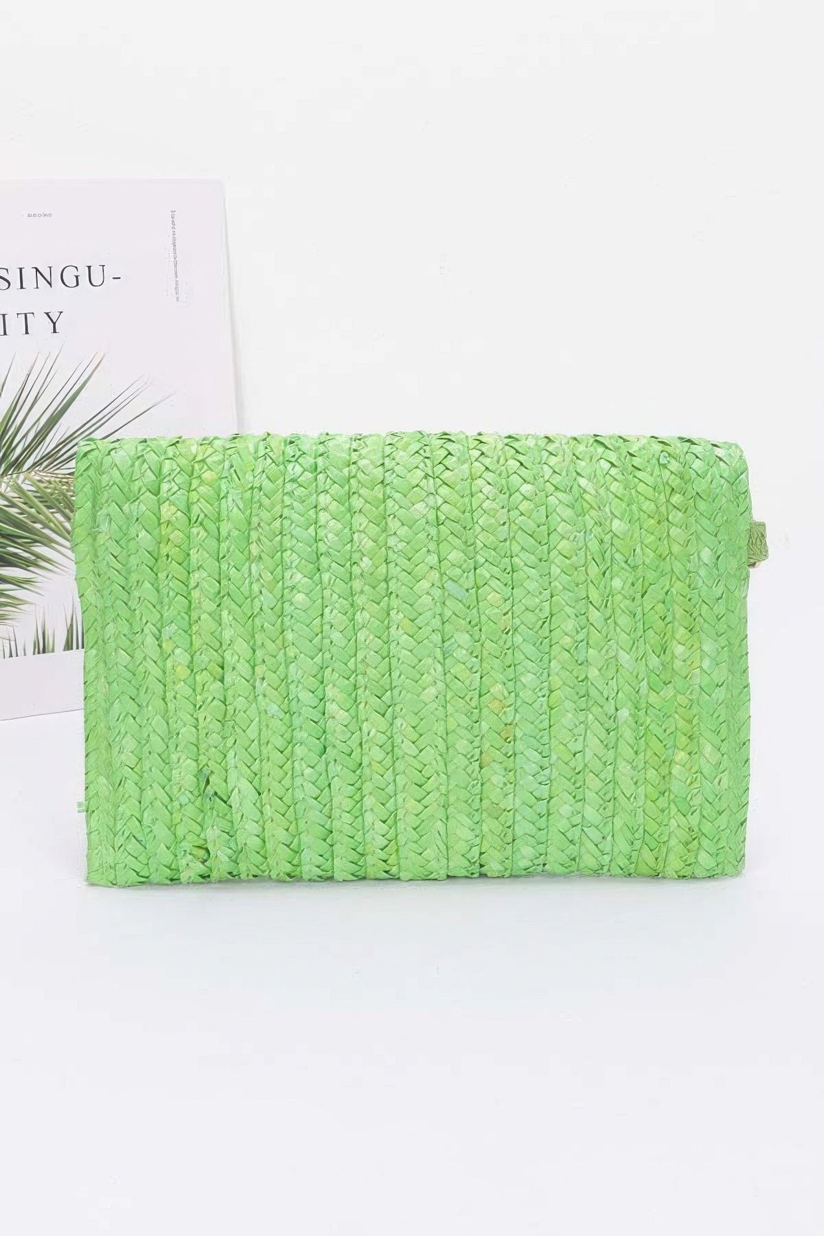 Straw Pom Pom Flap Bag