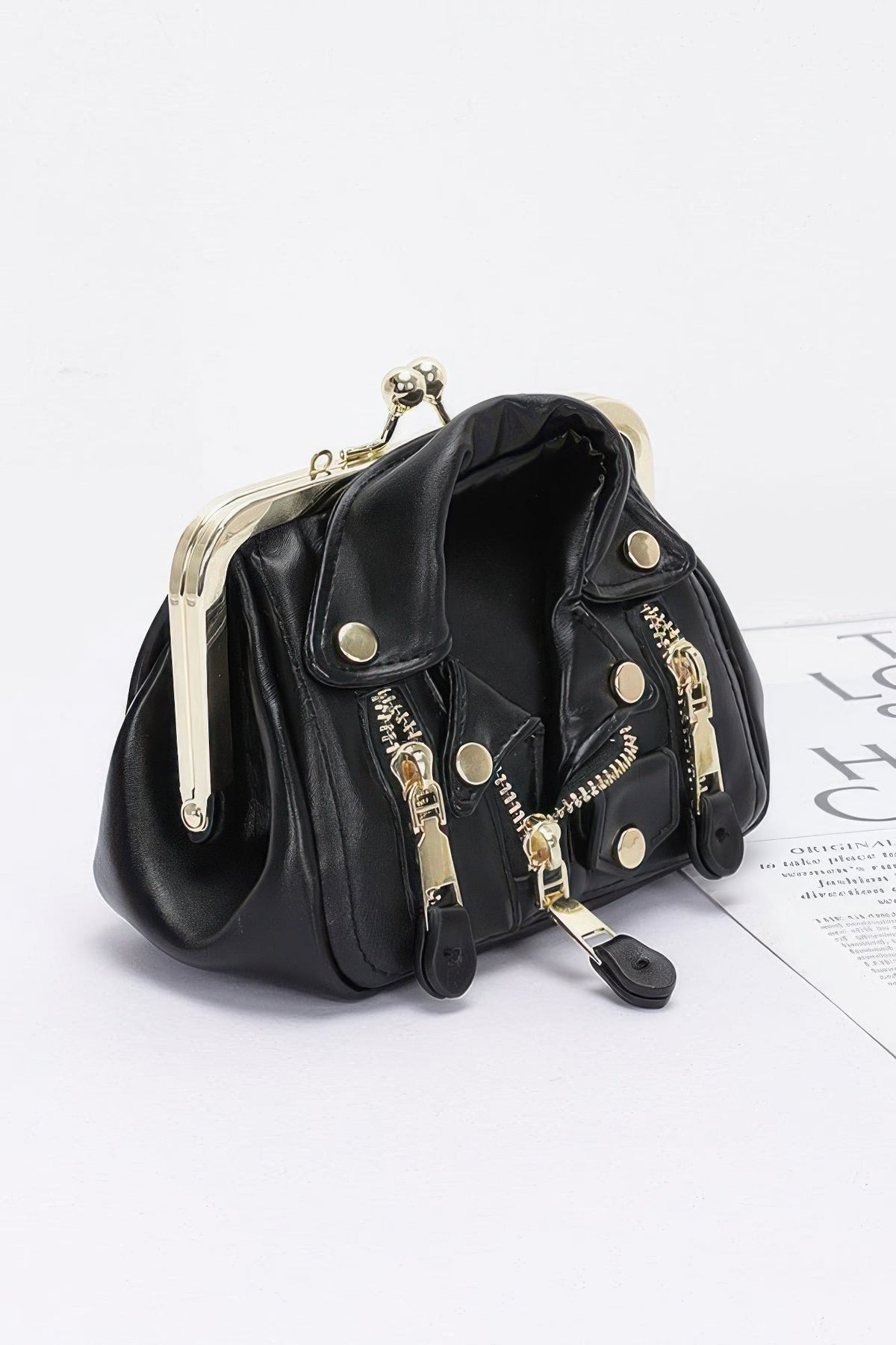 Faux Leather Jacket Style Crossbody Bag