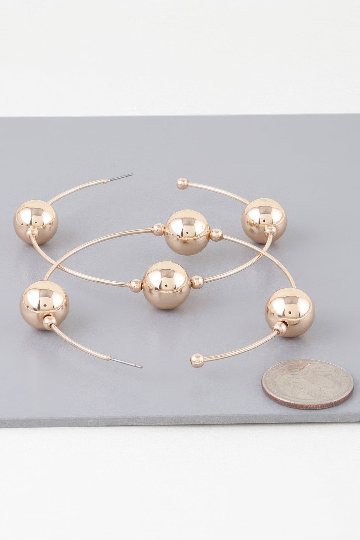 Triple Shiny Bead Hoop Earrings