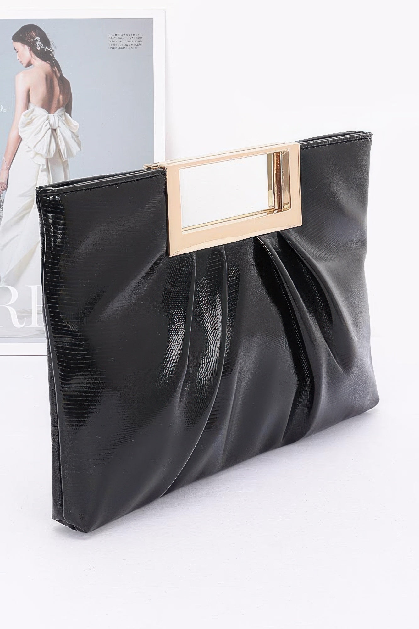 Faux Leather Metal Handle Clutch