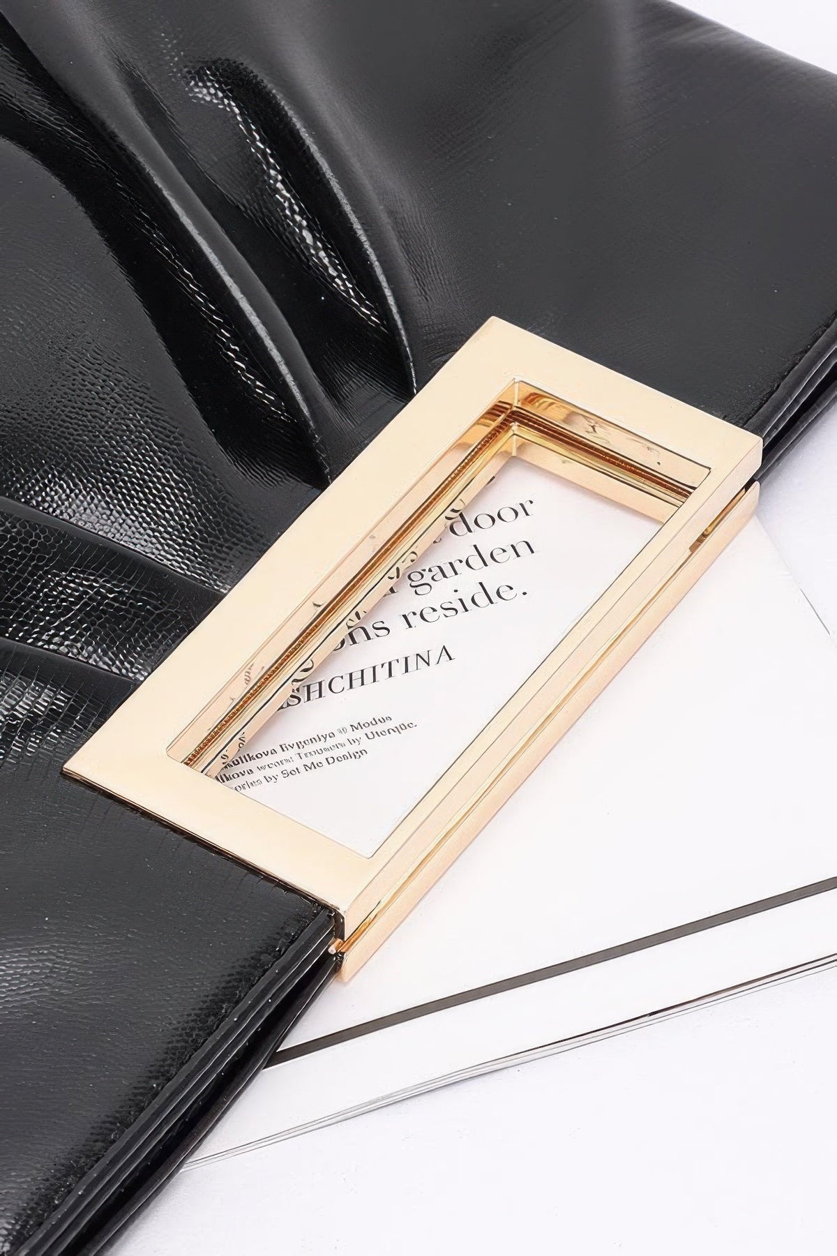 Faux Leather Metal Handle Clutch