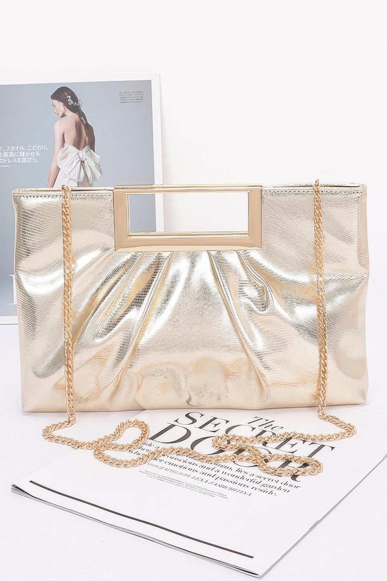 Faux Leather Metal Handle Clutch