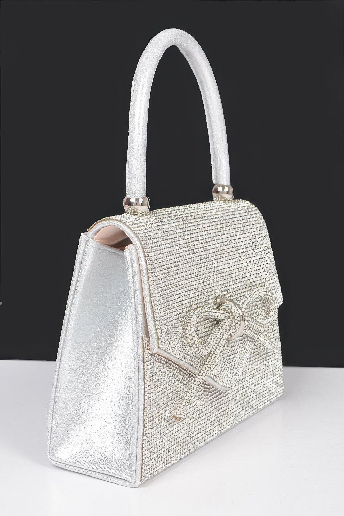 Rhinestone Ribbon Top Handle Bag