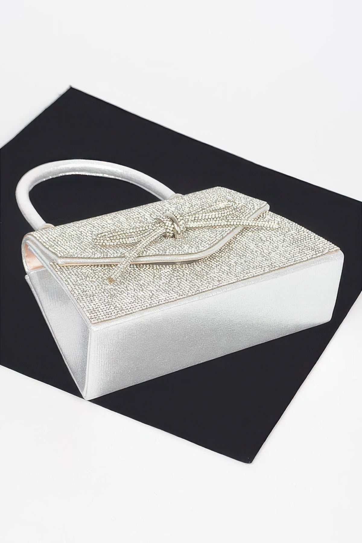 Rhinestone Ribbon Top Handle Bag