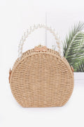 Faux Straw Handmade Clutch W/pearl Handle