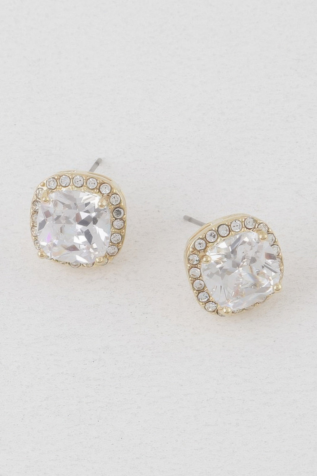 Rounded Square Rhinestone Earrings