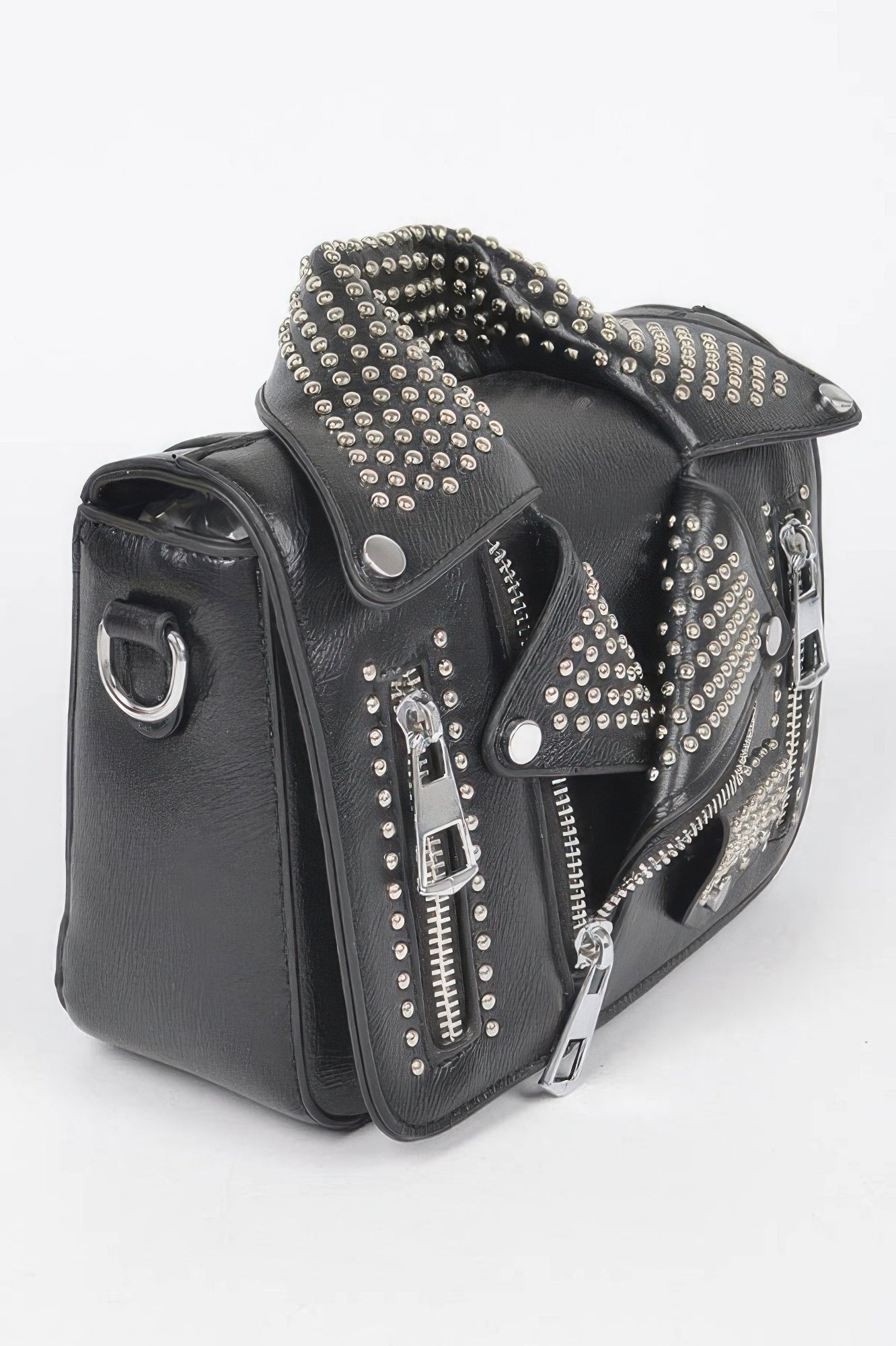 Faux Leather Metal Studded Jacket Clutch
