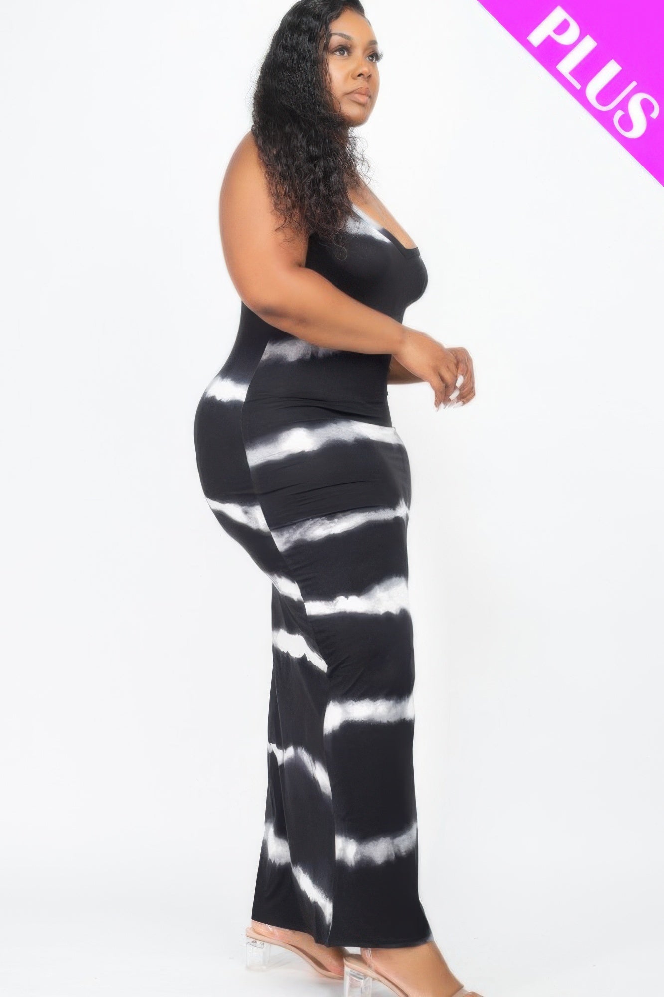 Plus Size Stripe Tie-dye Printed Maxi Dress