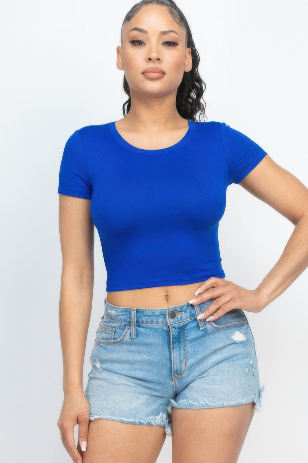 Ladies Casual Crop Top Shirt – Short Sleeve Round Neck Soft Comfortable Summer Top