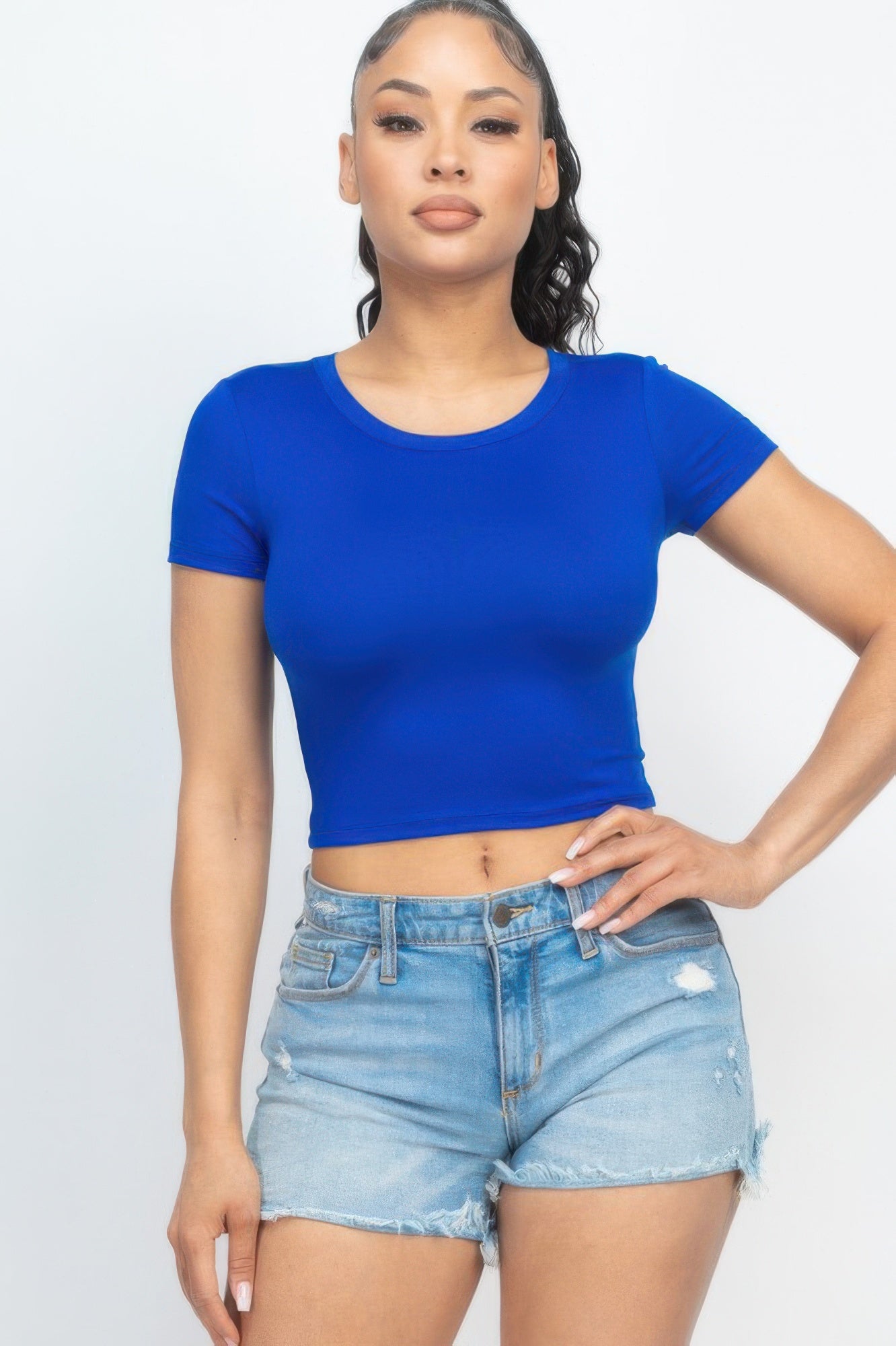 Ladies Casual Crop Top Shirt – Short Sleeve Round Neck Soft Comfortable Summer Top