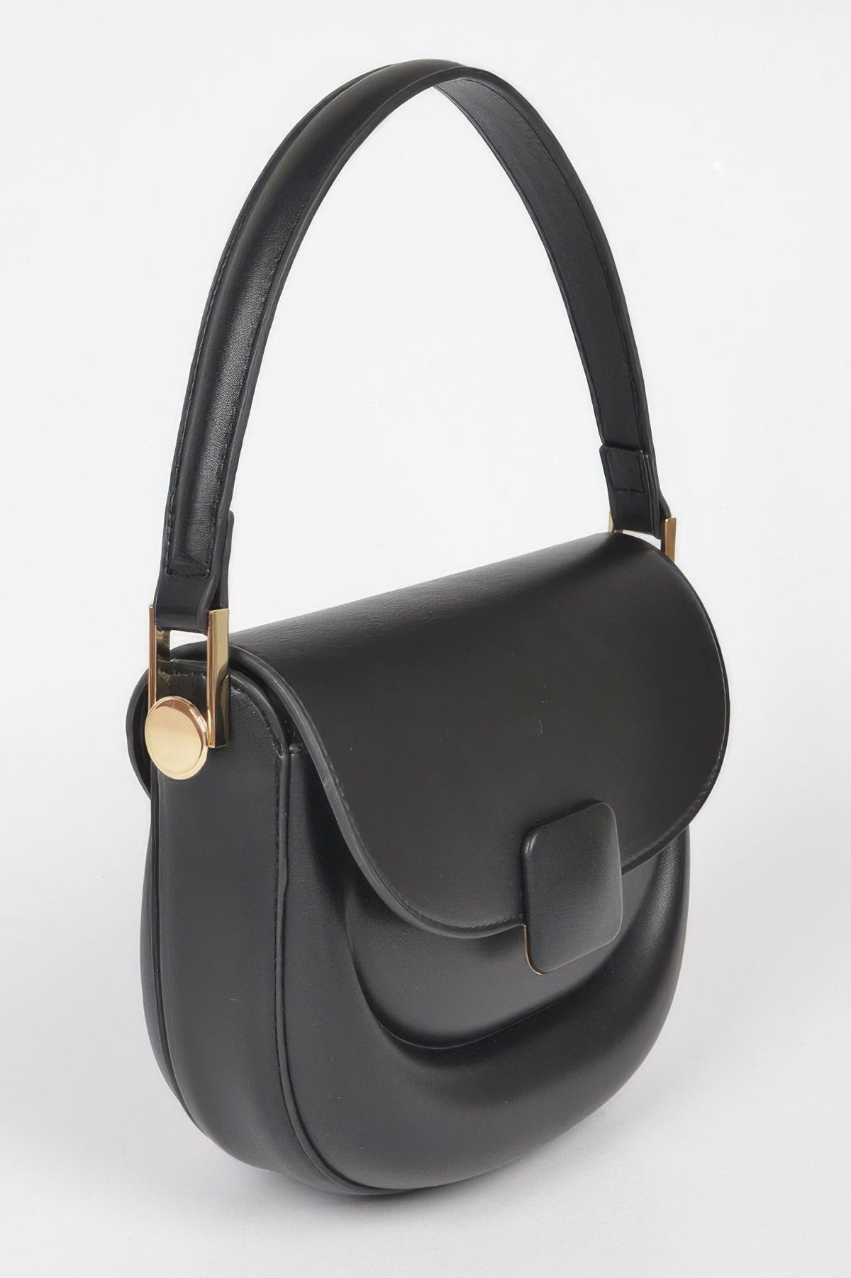 Faux Leather Top Handle Flap Bag