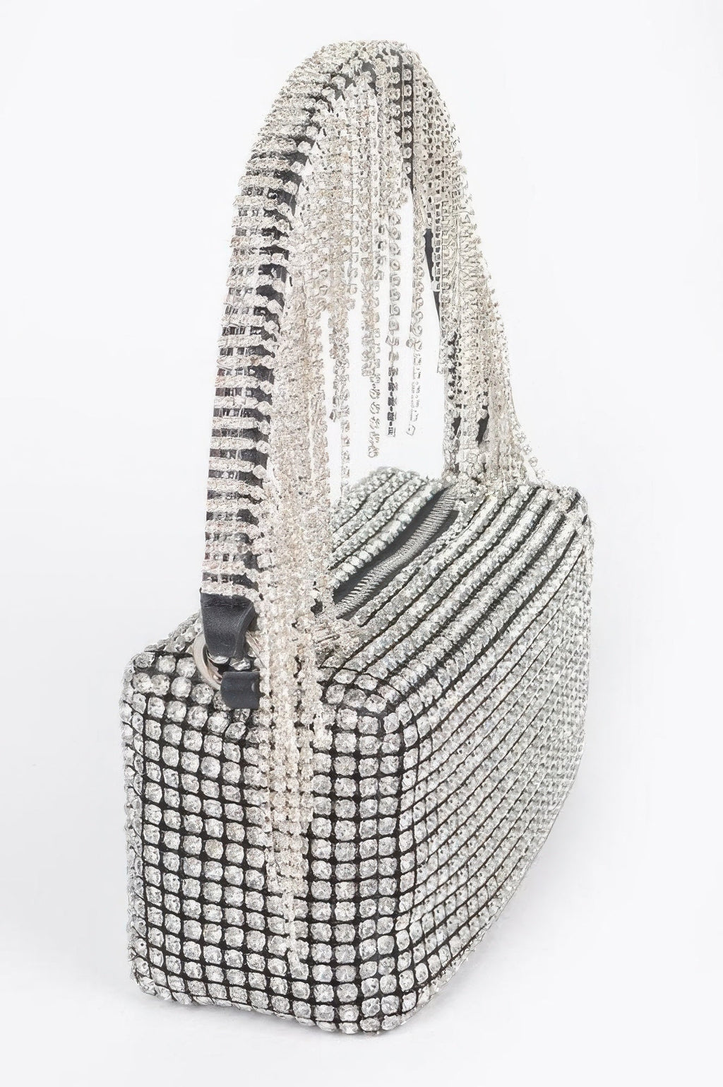 Oversized Rhinestone Fringe Strap Clutch