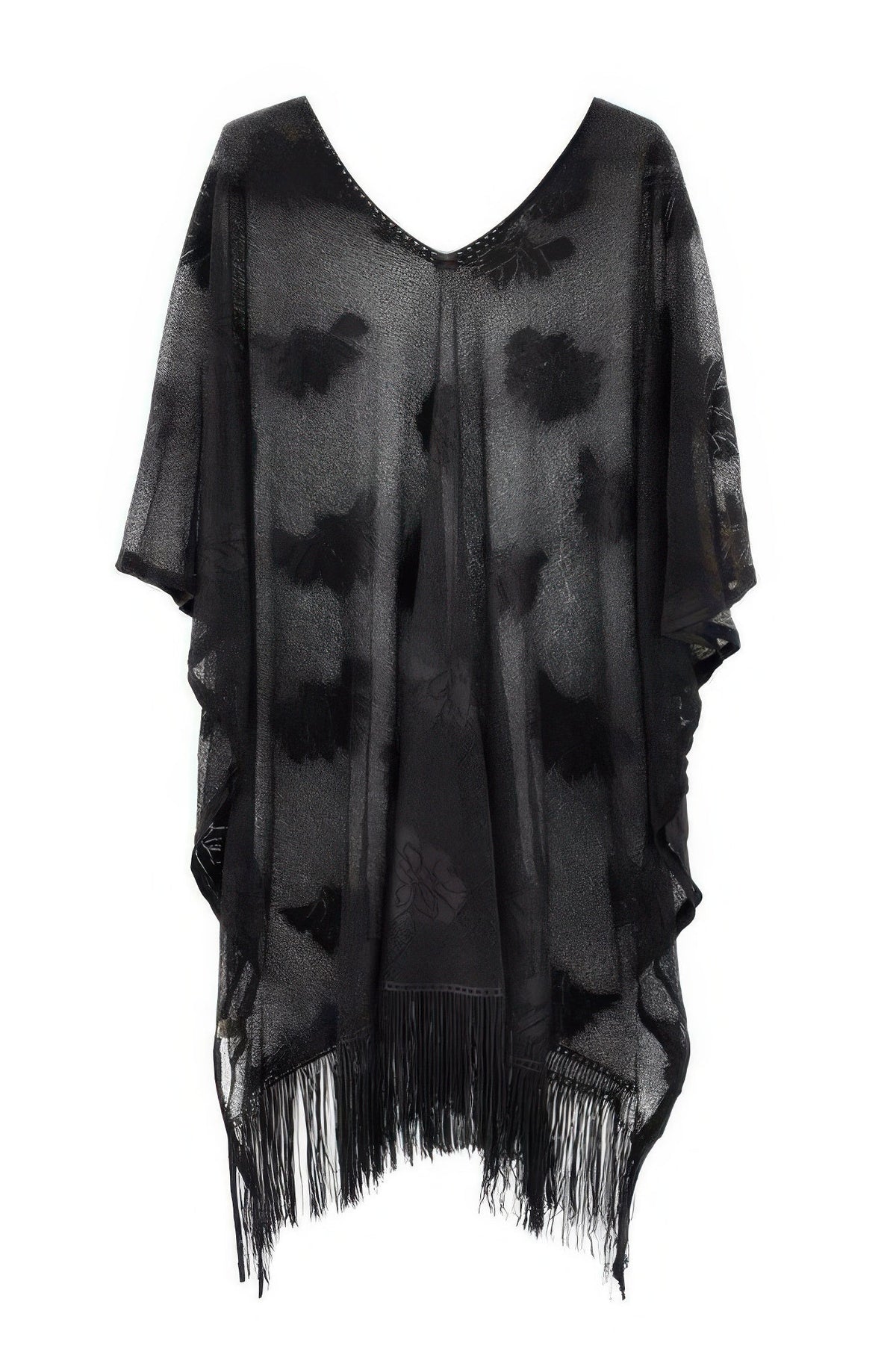Floral Lace Poncho With Tassel