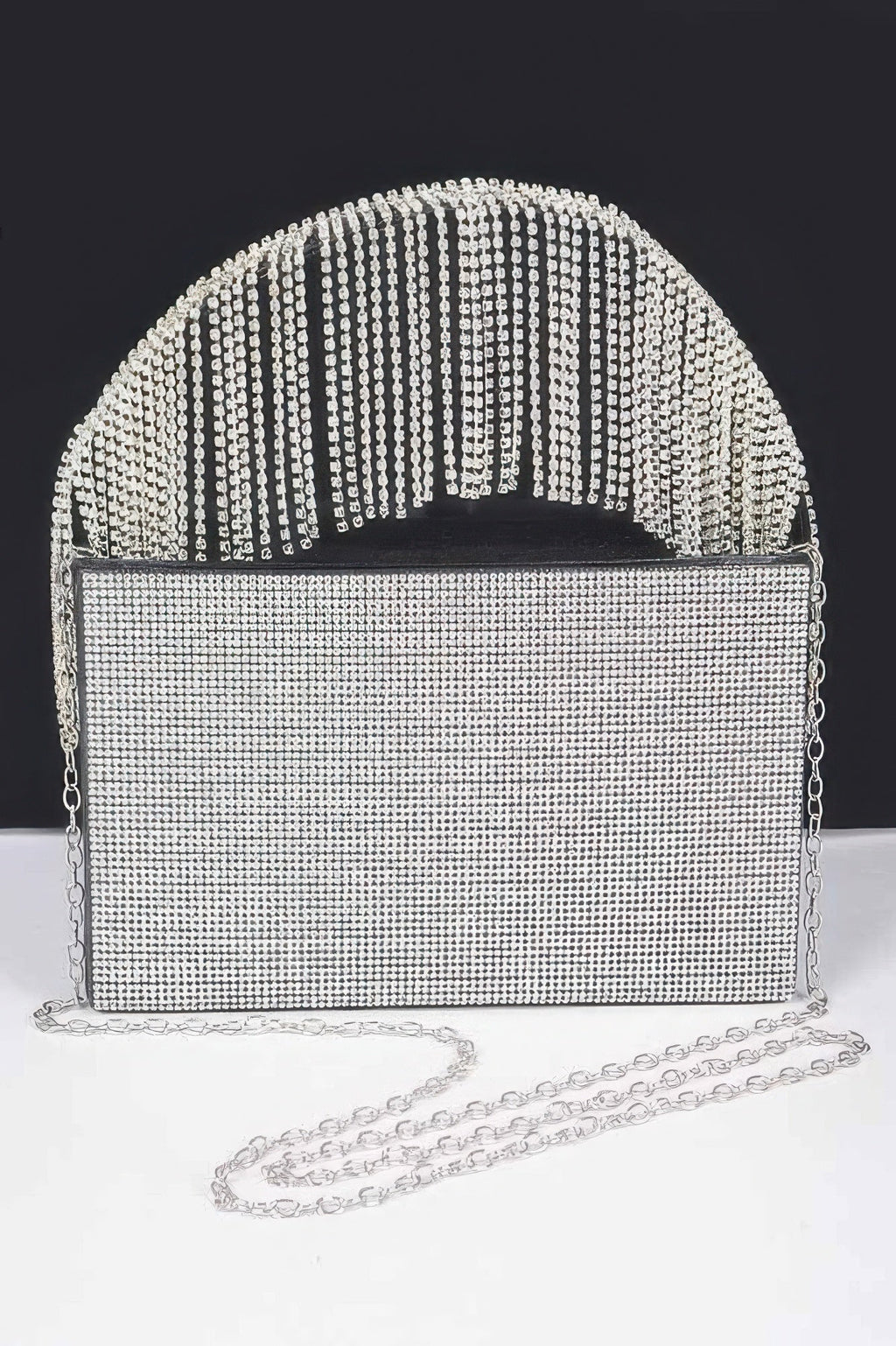 Rhinestone Box Clutch W/rhinestone Fringe Handle