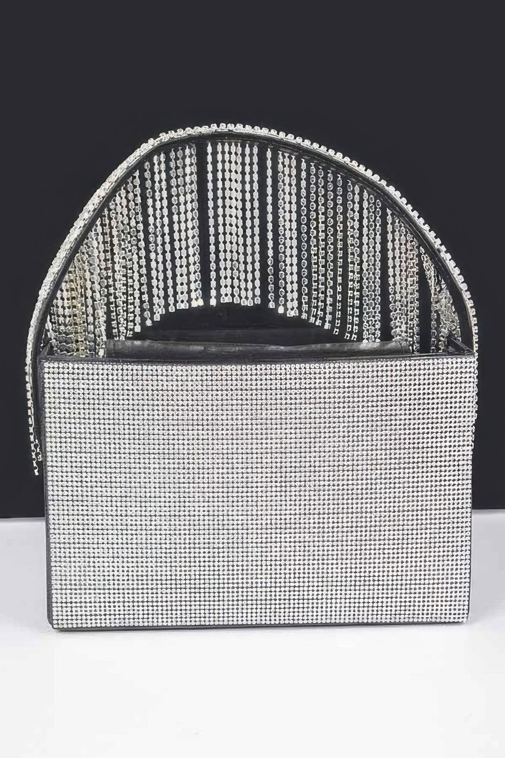 Rhinestone Box Clutch W/rhinestone Fringe Handle