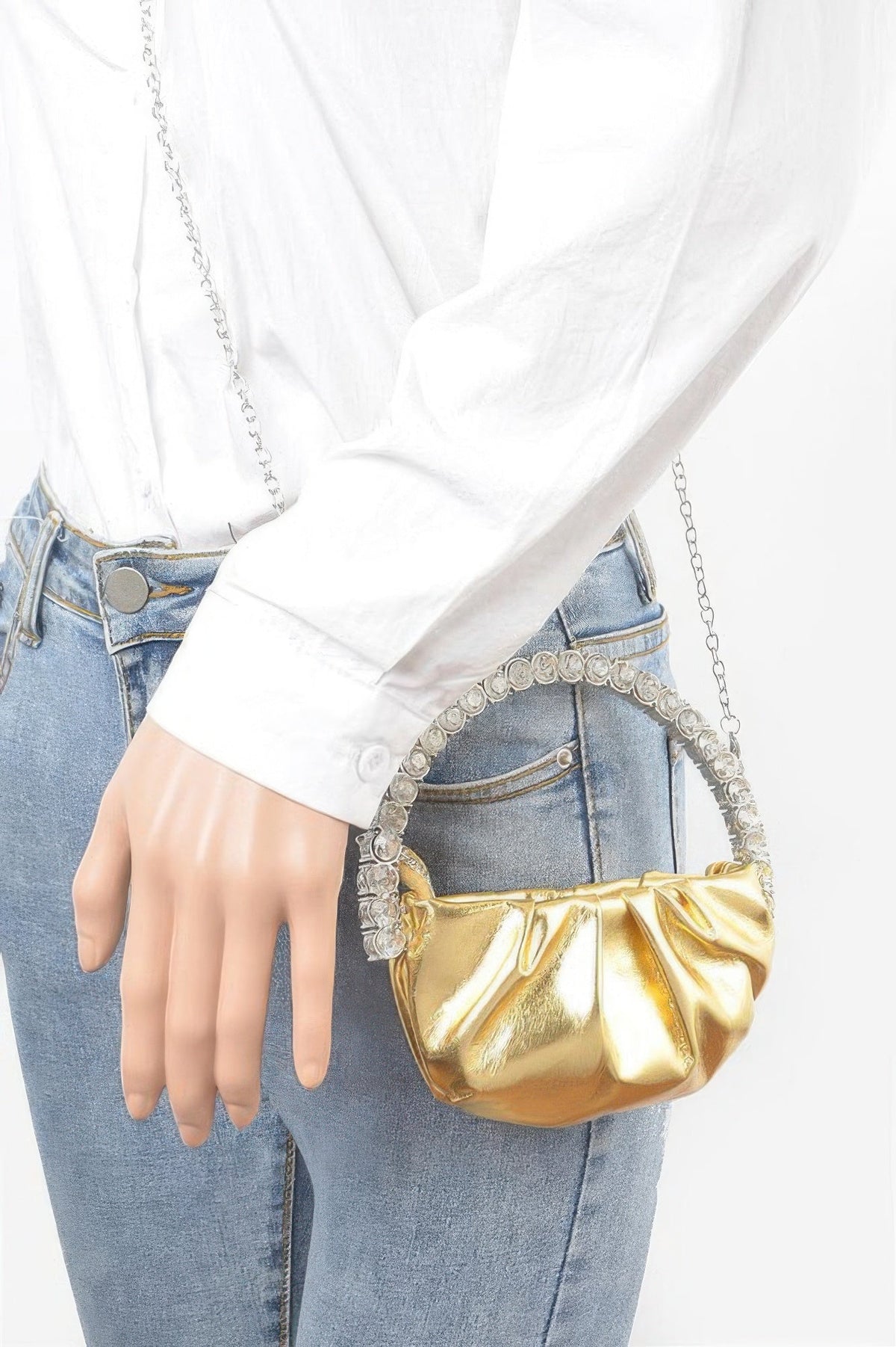 Metallic Stone Handle Crossbody Bag