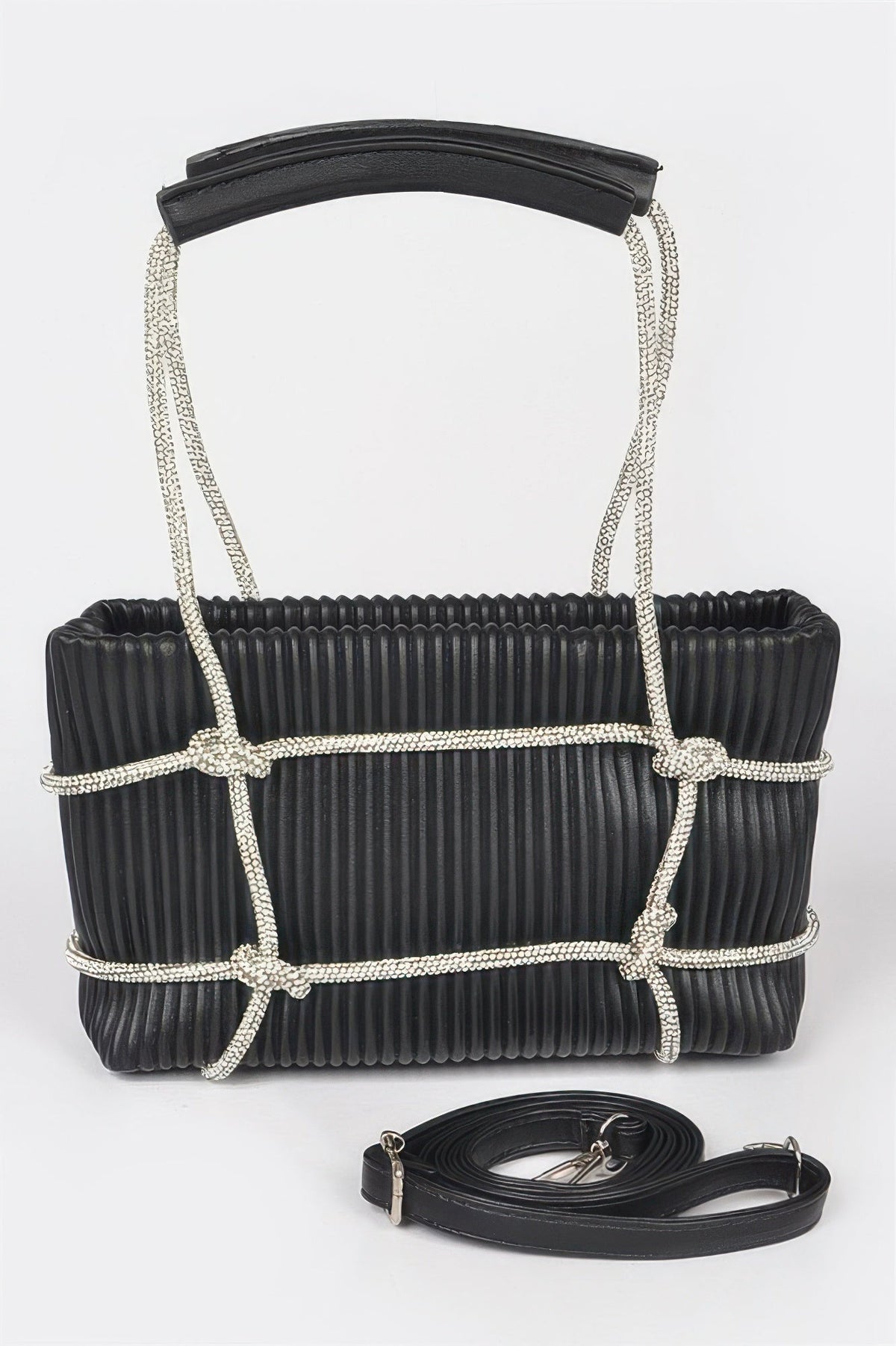 Rhinestone Strap Zip Clutch Bag