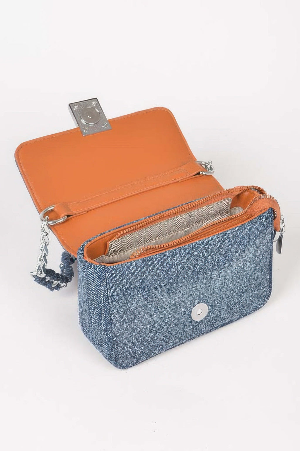 Denim Chain Flap Shoulder Bag