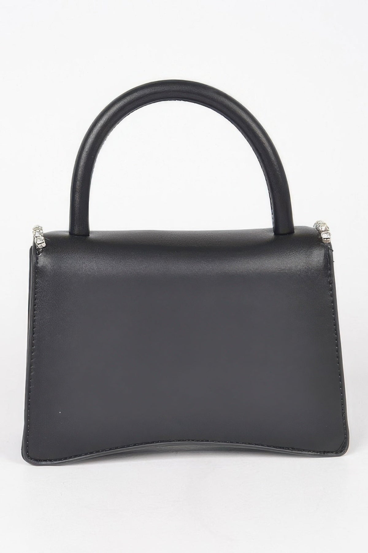 Faux Leather Top Handle Flap Bag W/rhinestone