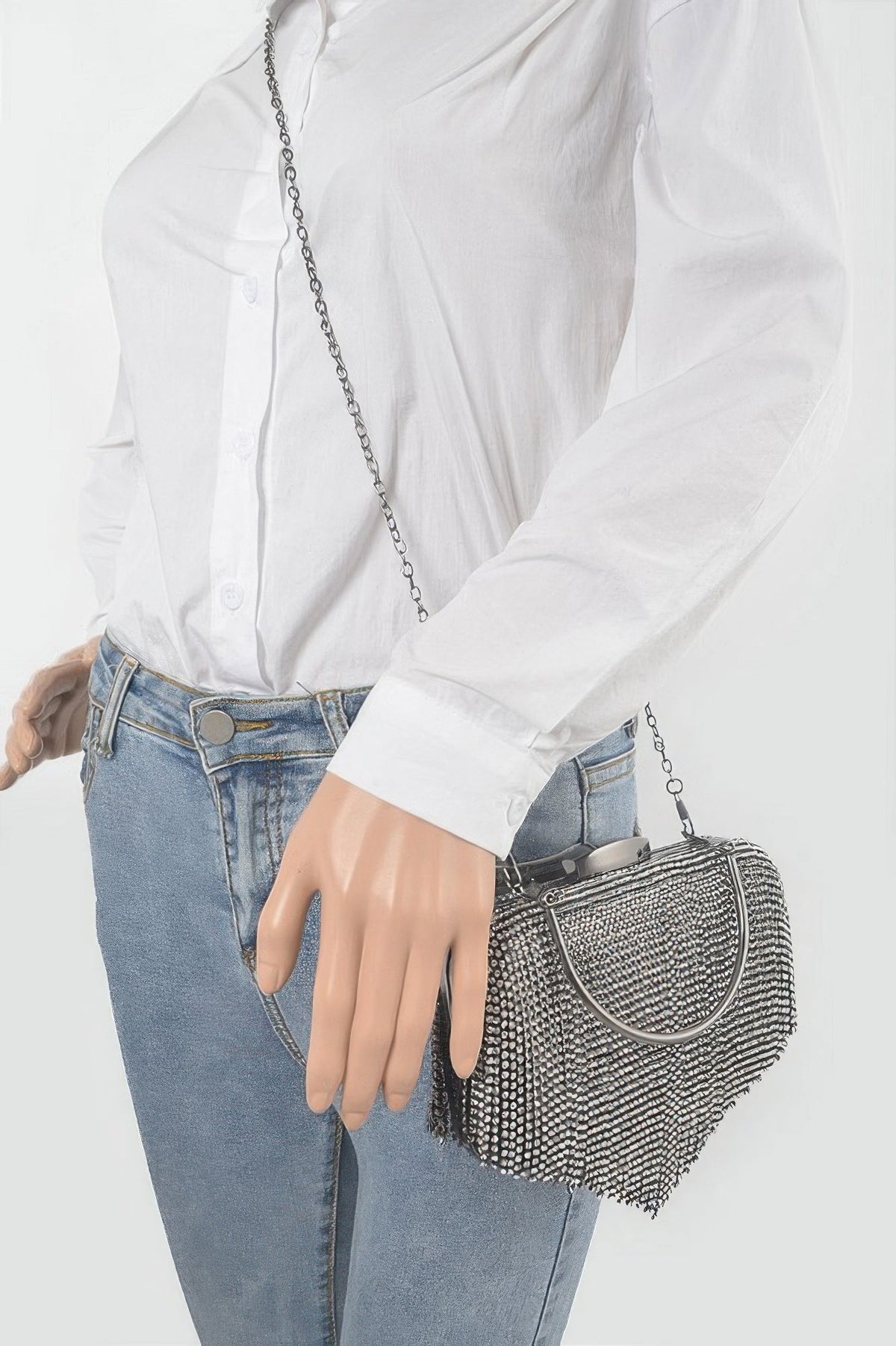 Rhinestone Fringe Hard Clutch
