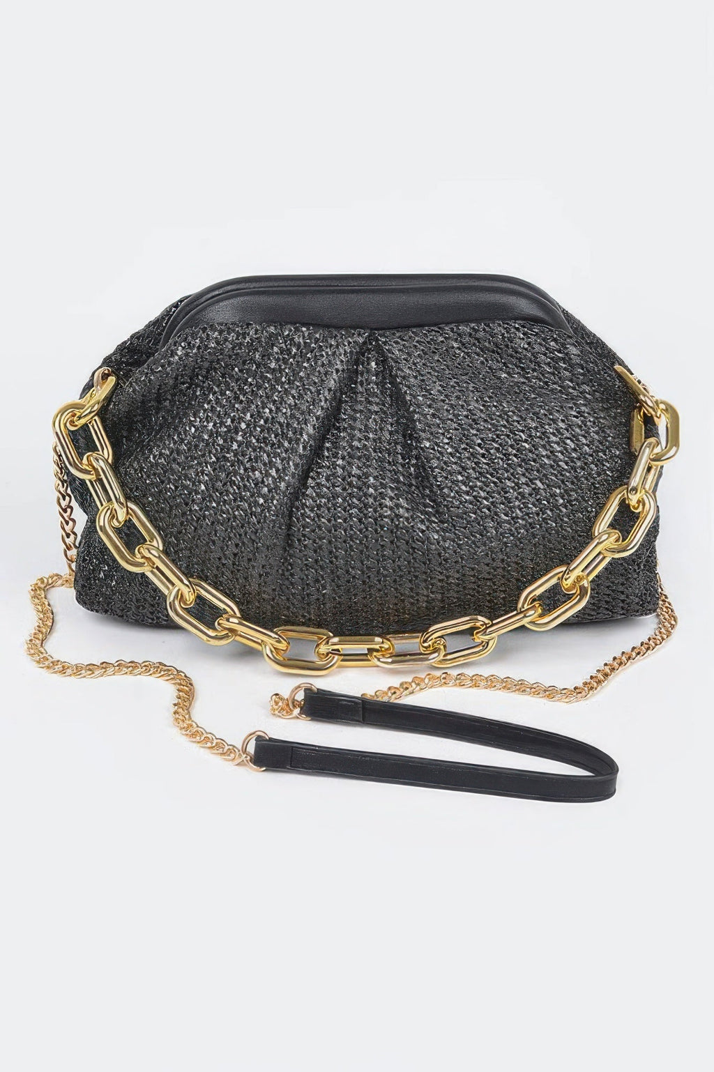 Faux Straw Frame Bag W/link Chain