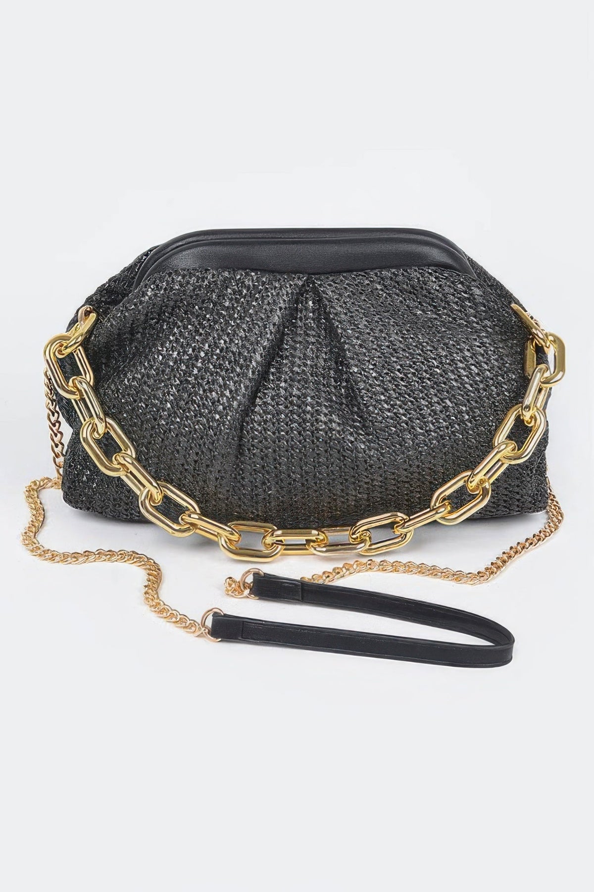 Faux Straw Frame Bag W/link Chain