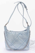 Quilted Washed Denim Shoulder Chain Crossbody Bag
