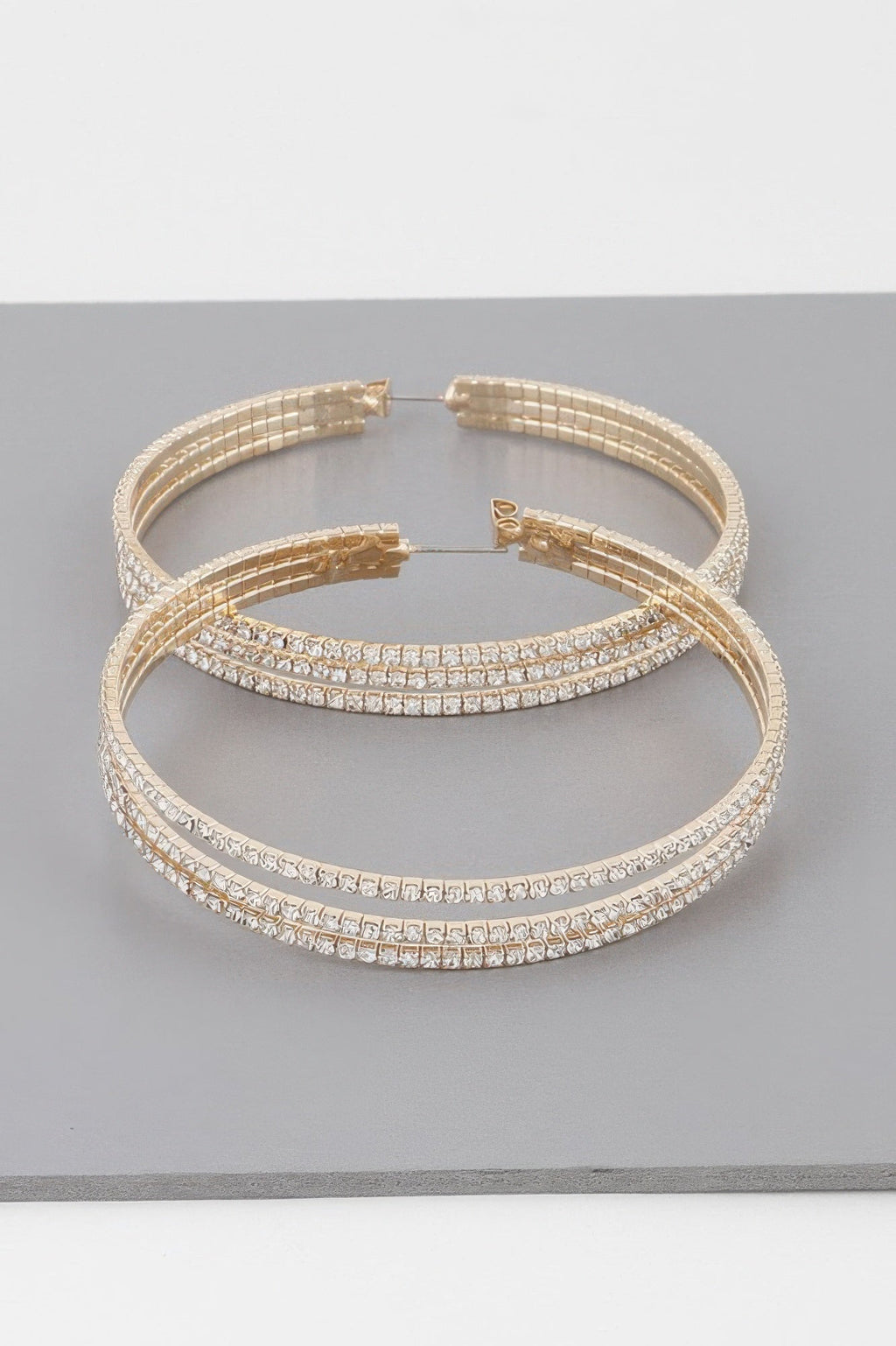 Wide Triple Jewel Hoop Earrings