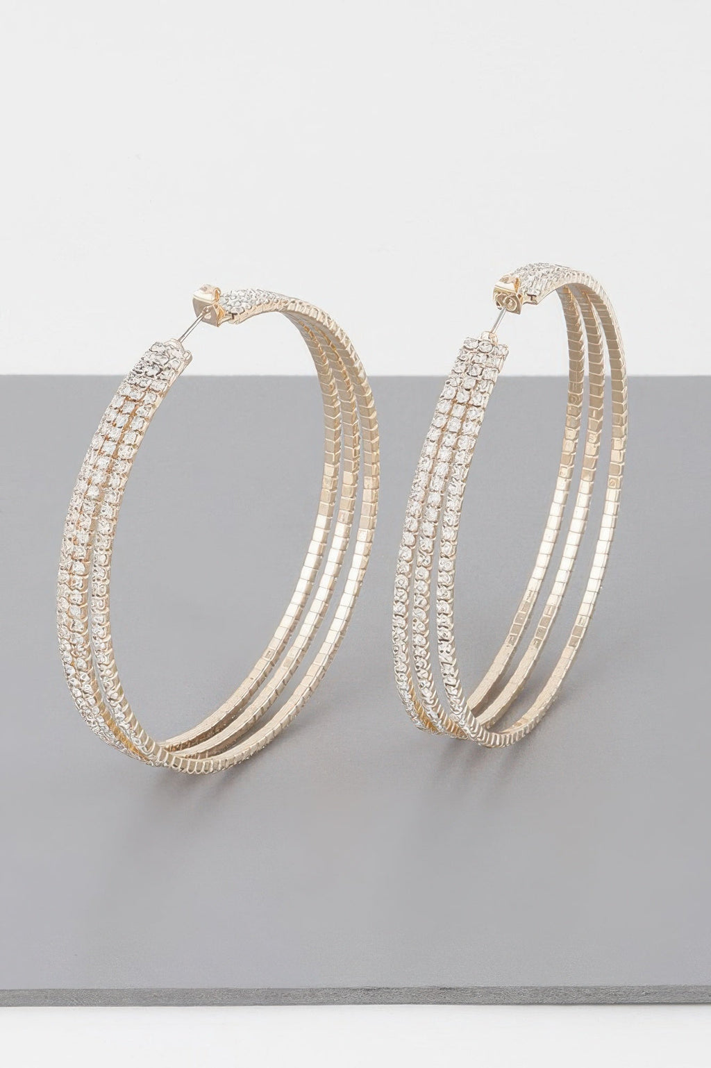 Wide Triple Jewel Hoop Earrings