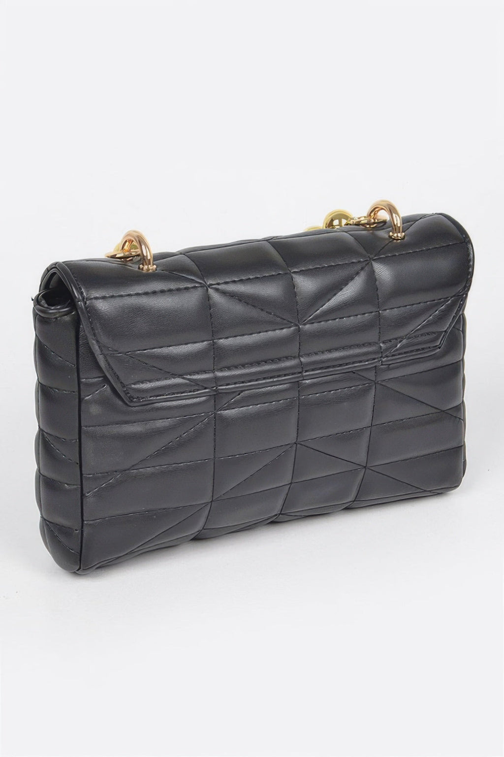 Quilted Faux Leather Flap Ball Chain Bag