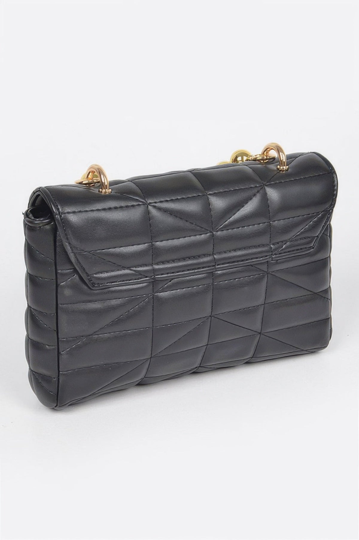 Quilted Faux Leather Flap Ball Chain Bag