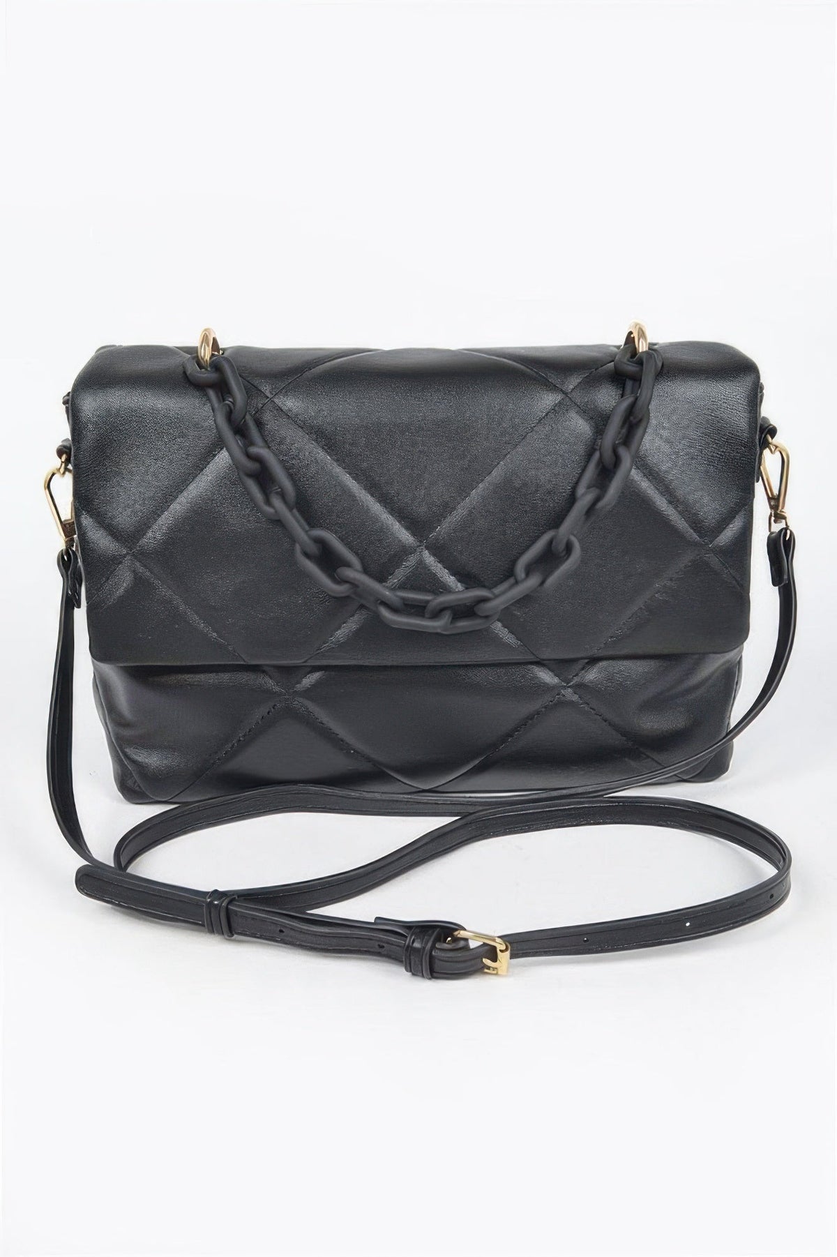 Quilted Faux Leather Color Chain Bag