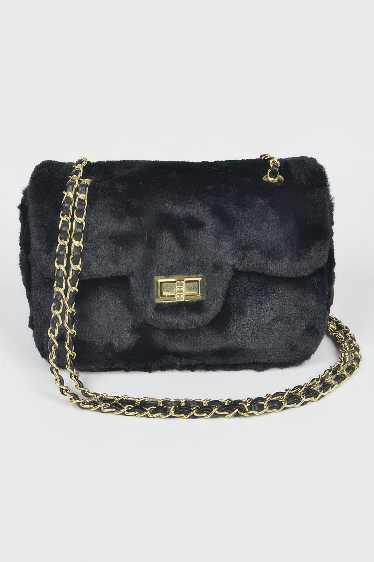 Faux Wool Flap Shoulder Bag