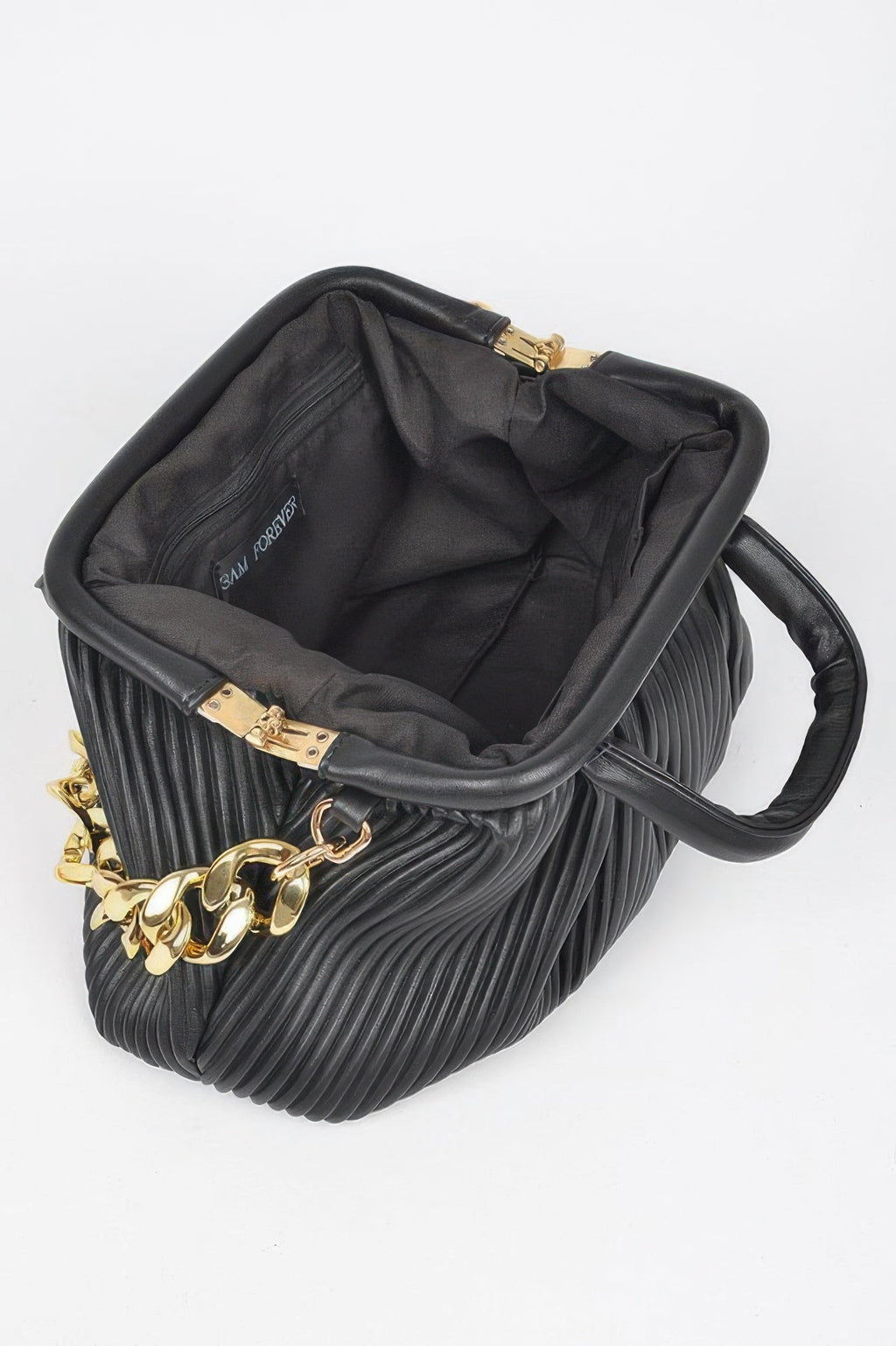 Pleated Faux Leather Top Handle Bag
