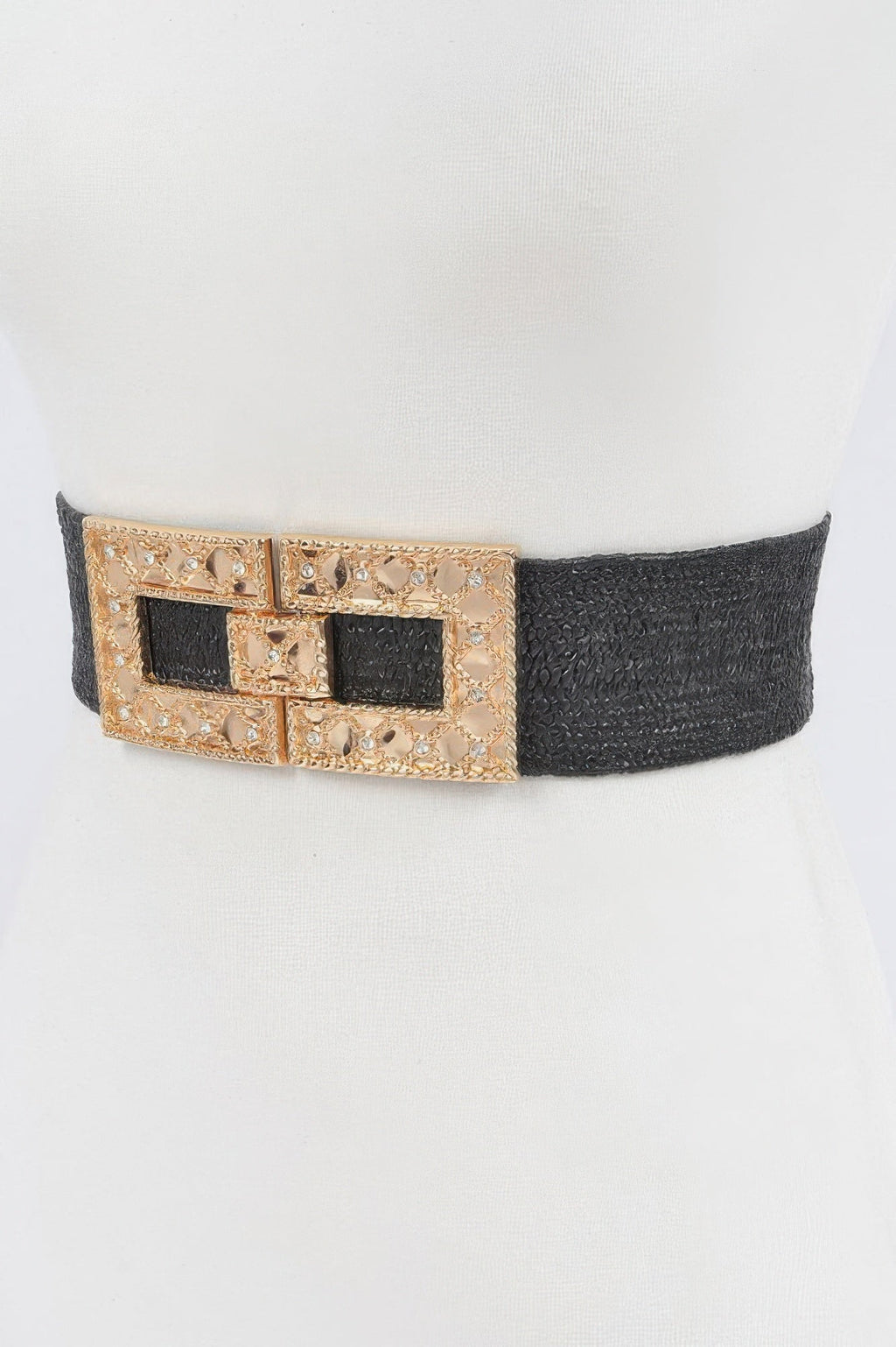 Rhinestone Buckle Plus Size Stretch Straw Belt