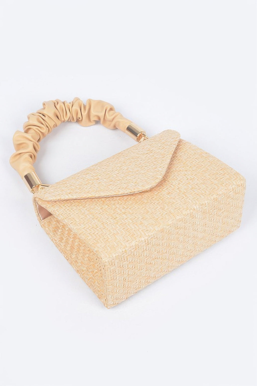 Faux Straw Top Handle Flap Bag