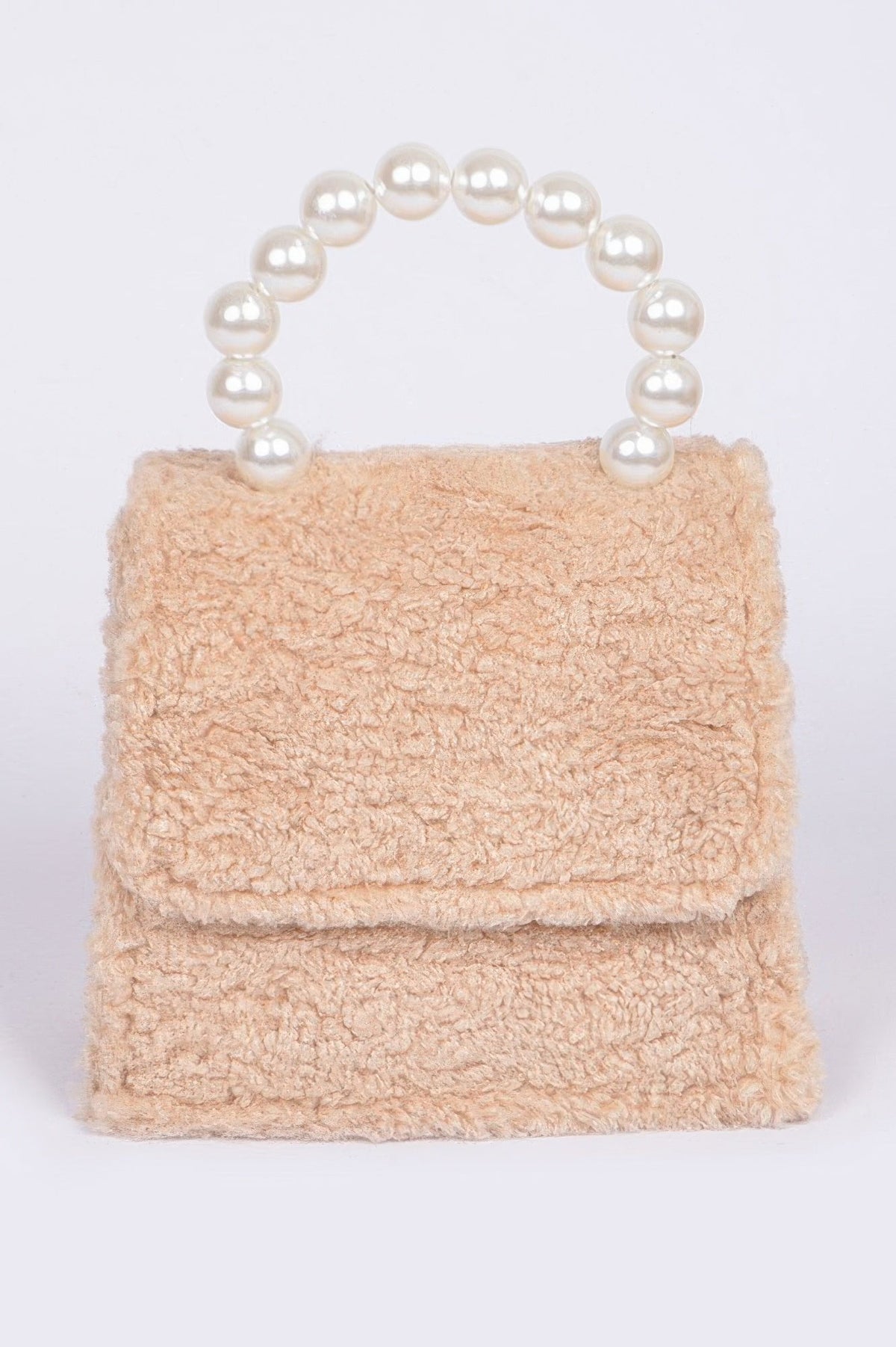 Faux Fur Clutch With Pearl Handle