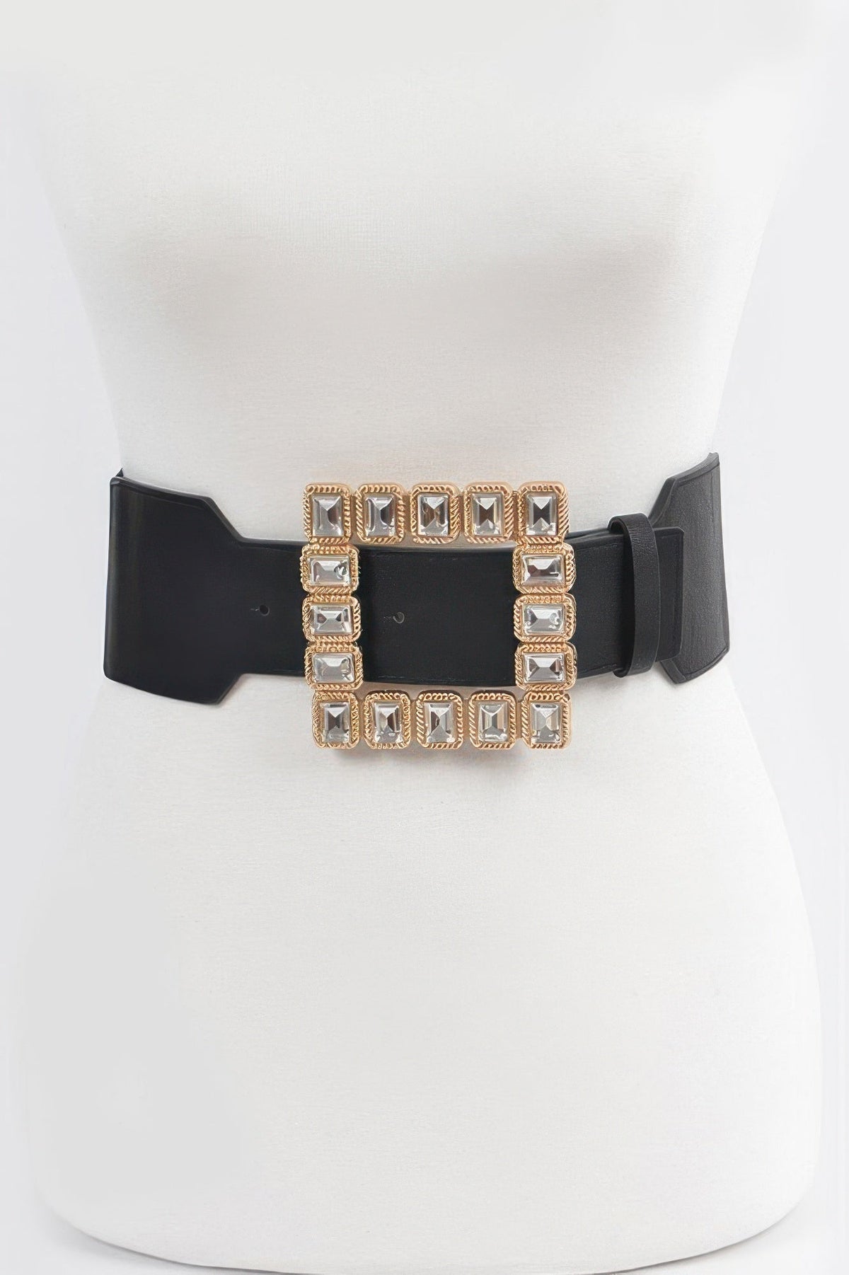 Square Shape Glass Buckle Plus Size Elastic Belt