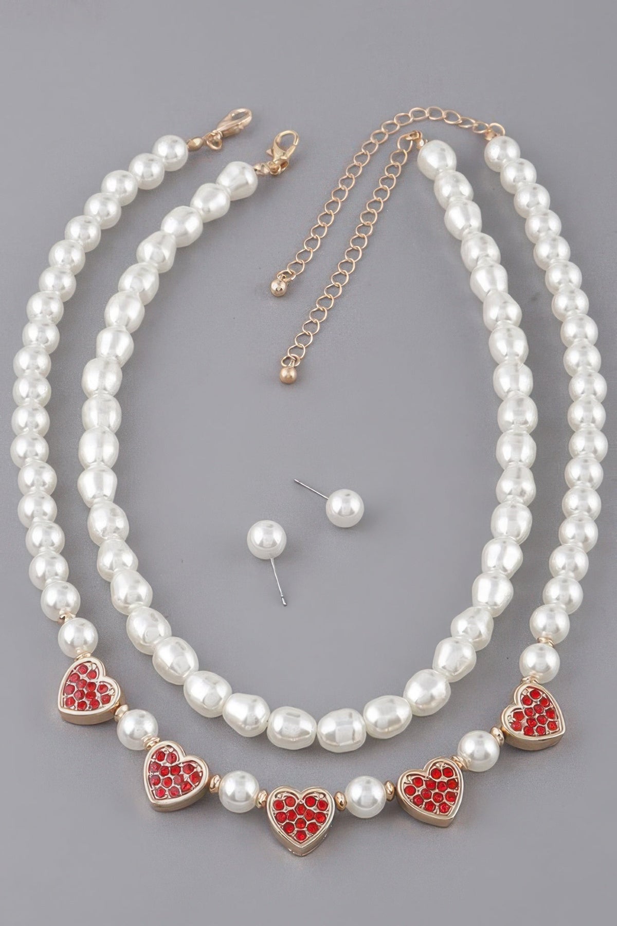 Pearled Heart Charms Necklace