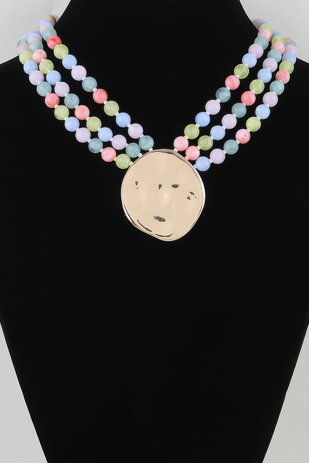 Triple Beaded Disc Statement Necklace